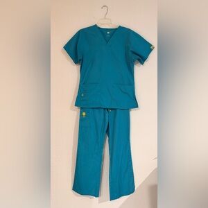 WonderWink Teal Scrub Set - V-Neck Top & Drawstring Pants